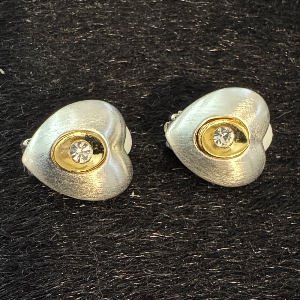 Elegant Silver and Gold Heart Clip Earrings